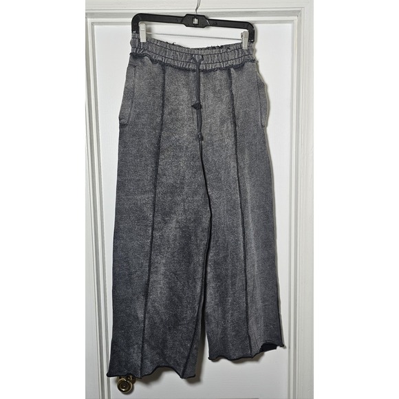 Zara Pants - Zara Wide Leg Front Seam Sweatpants Size Small Washed Black Distessed Waistband